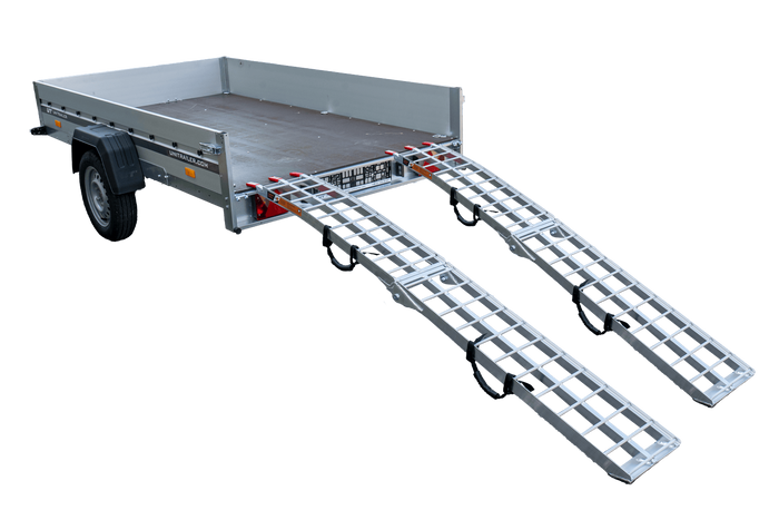 UNITRAILER ALR002 hopfällbara ramper aluminiumramper för släpvagnar 221cm 680kg med rem, set om 2