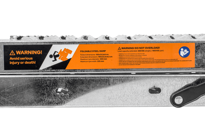 UNITRAILER ALR004B hopfällbara ramper stålramper för släpvagnar 190 cm 400 kg set om 2