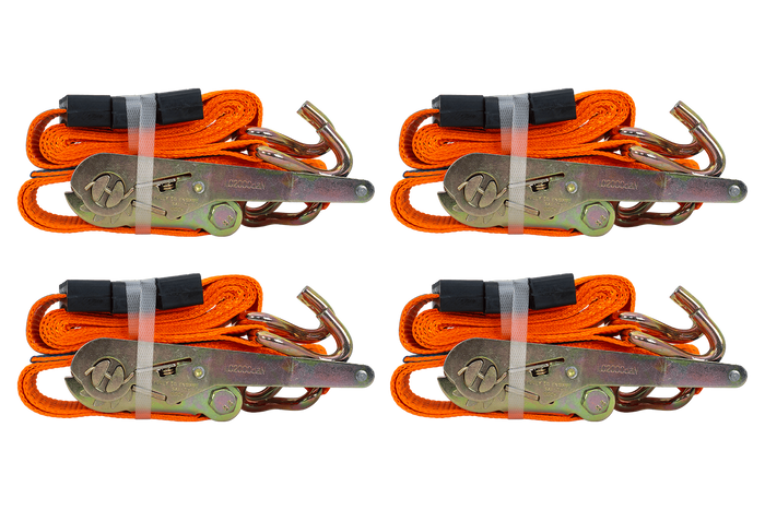 Set med fyra 3-punkts transportbälten med spännare för UNITRAILER-släpvagn 3m/50mm/4t orange