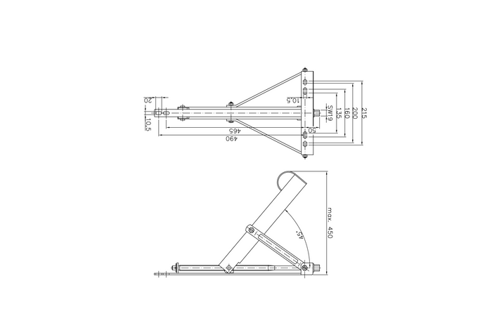 Utdragbart hörnstöd WINTERHOFF ADS460 V stabilisator för släpvagnar 450kg 450mm