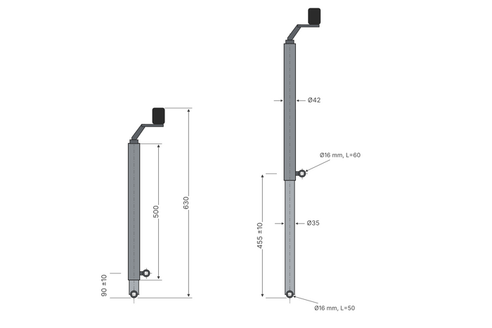 UNITRAILER vevaxel för tippning och lossning av en 1000 kg bilsläpvagn 500-865 mm